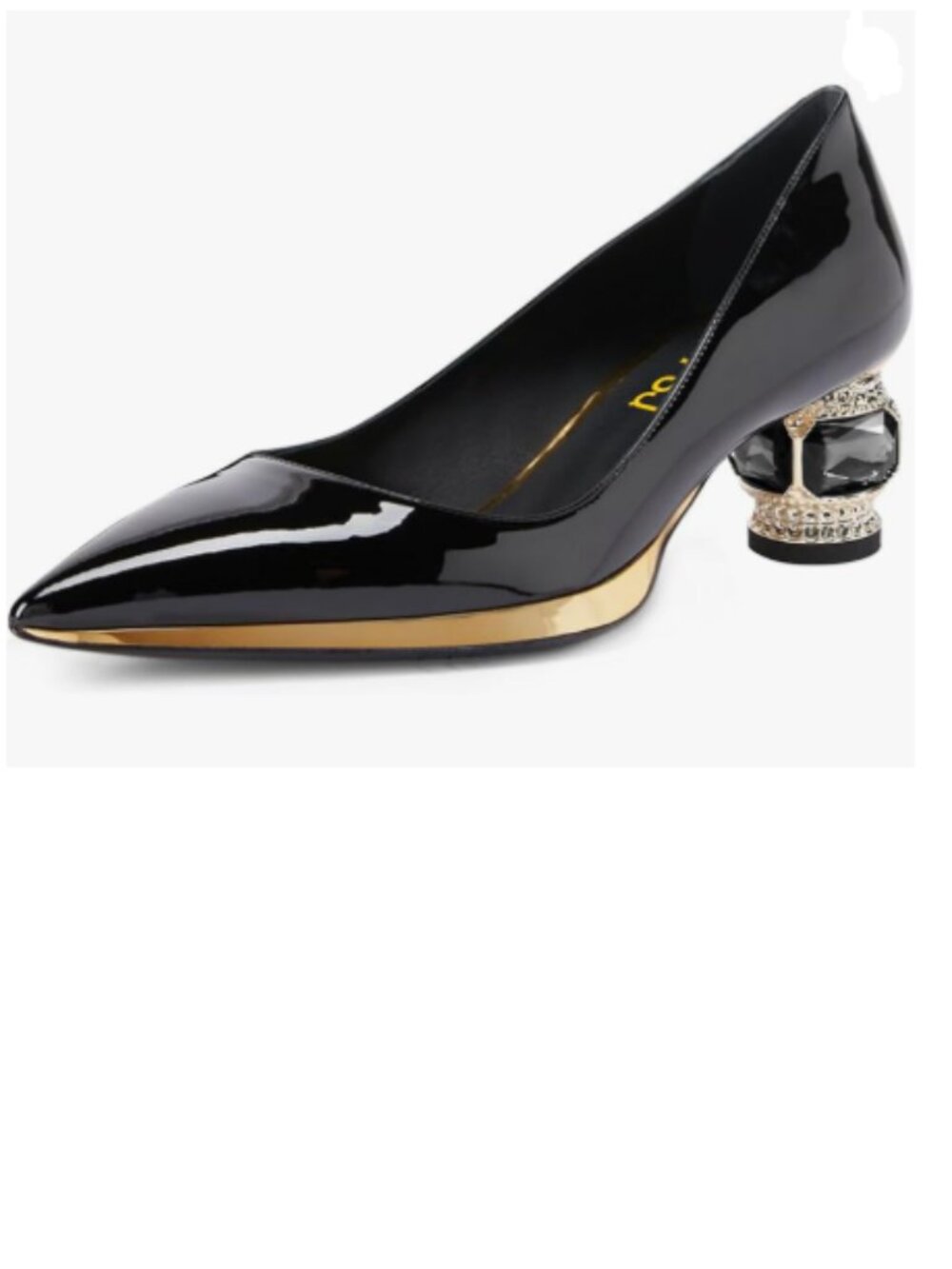 FSJ Black-gold Trim Pointed Toe Low Heel Crystal Pumps Gold Trim Slip on Shoes